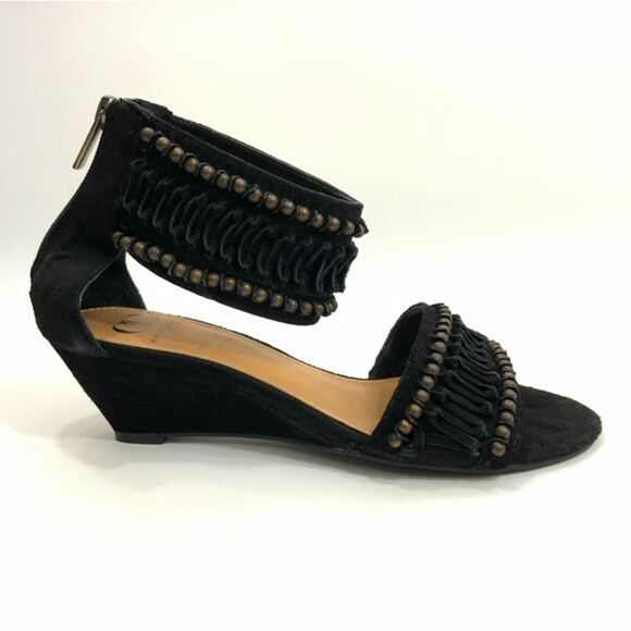 Kelsi Dagger Sandals Women Size 7.5M Black Leather Bowen Ankle Strap Wedge - Picture 13 of 15